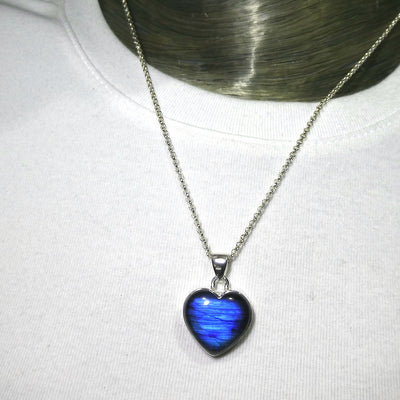 Labradorite Pendant, Polished Cabochon Heart,  925 Silver