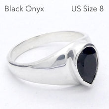 Load image into Gallery viewer, Black Onyx Ring, Faceted Teardrop, 925 Sterling Silver, Size 8