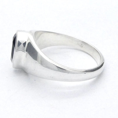 Black Onyx Ring, Faceted Teardrop, 925 Sterling Silver, Size 8