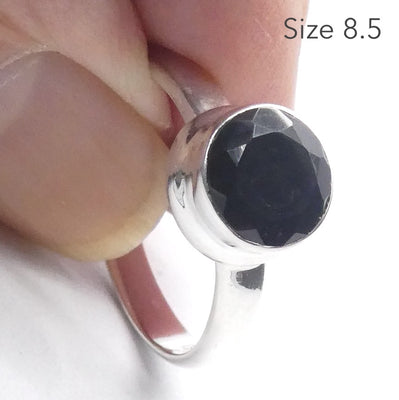 Black Onyx Ring | 925 Sterling Silver Setting | Round cabochon | US Size 7.5 | US 8.5 | Personally Empowering | Genuine Gems from Crystal Heart Melbourne Australia since 1986