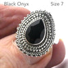 Black Onyx Ring | Faceted Teardrop | 925 Sterling Silver | Detailed setting | US Size 7 | US Size 8 | Personally Empowering | Genuine Gems from Crystal Heart Melbourne Australia since 1986