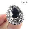 Black Onyx Ring | Faceted Teardrop | 925 Sterling Silver | Detailed setting | US Size 7 | US Size 8 | Personally Empowering | Genuine Gems from Crystal Heart Melbourne Australia since 1986