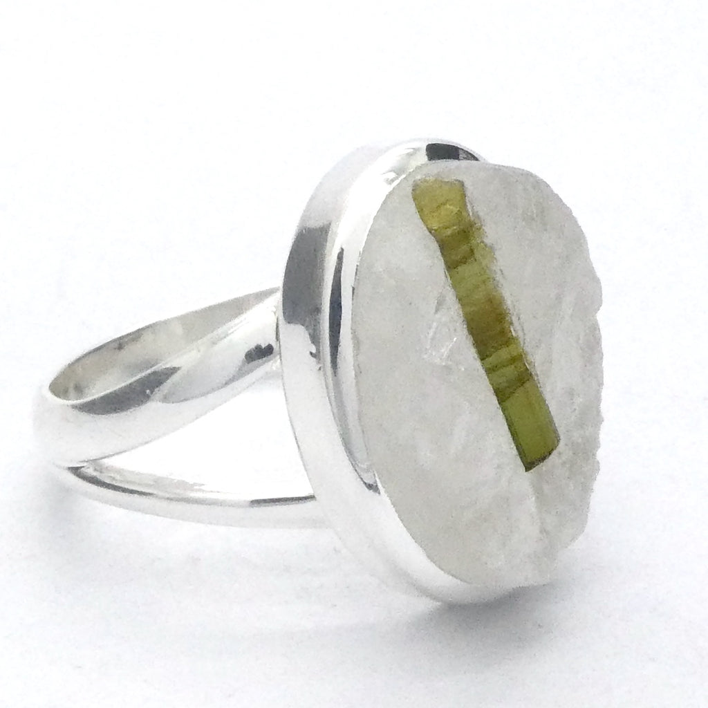 Green Tourmaline in Clear Quartz Ring | Oval Cabochon | Natural | US Size 8.5 | AUS Size LQ/2 | 925 Sterling Silver | Crystal Heart Melbourne Australia since 1986