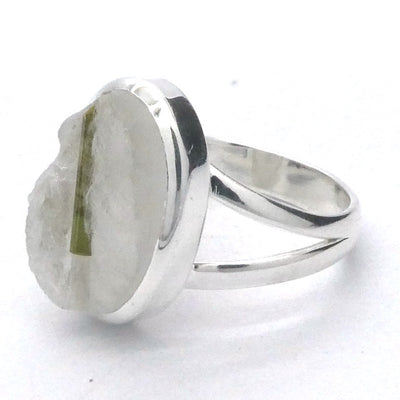 Green Tourmaline in Clear Quartz Ring | Oval Cabochon | Natural | US Size 8.5 | AUS Size LQ/2 | 925 Sterling Silver | Crystal Heart Melbourne Australia since 1986