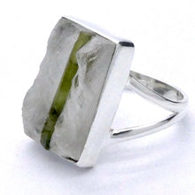 Load image into Gallery viewer, Green Tourmaline in Clear Quartz Ring | Oblong Cabochon | Raw Surface | US Size 9 | AUS Size R1/2 | 925 Sterling Silver | Crystal Heart Melbourne Australia since 1986