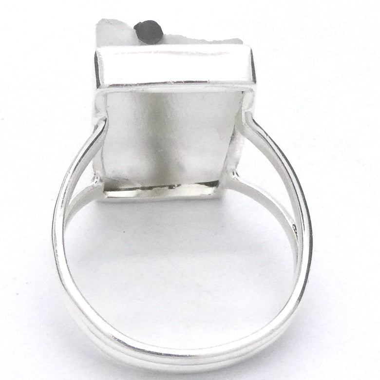 Green Tourmaline in Clear Quartz Ring | Oblong Cabochon | Raw Surface | US Size 9 | AUS Size R1/2 | 925 Sterling Silver | Crystal Heart Melbourne Australia since 1986