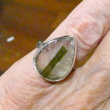 Load image into Gallery viewer, Green Tourmaline in Clear Quartz Ring | Teardrop Cabochon | Raw Surface | US Size 6.5 | AUS Size M1/2 | 925 Sterling Silver | Crystal Heart Melbourne Australia since 1986