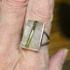 Green Tourmaline in Clear Quartz Ring | Oblong Cabochon | Raw Surface | US Size 9 | AUS Size R1/2 | 925 Sterling Silver | Crystal Heart Melbourne Australia since 1986