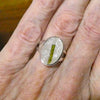 Green Tourmaline Crystal in Quartz Ring, 925 Sterling Silver, Size 8.5