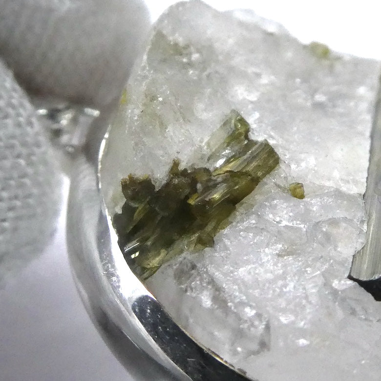 Green Tourmaline in Clear Quartz Pendant | Raw Circle | 925 Sterling Silver | Genuine Gemstones from Crystal Heart Melbourne Australia since 1986