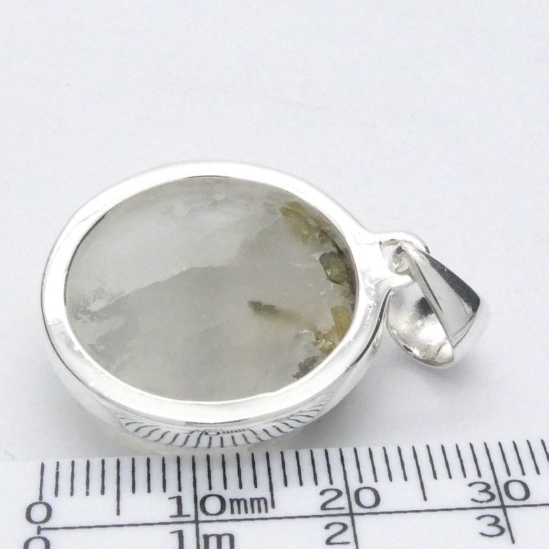 Green Tourmaline in Clear Quartz Pendant | Raw Circle | 925 Sterling Silver | Genuine Gemstones from Crystal Heart Melbourne Australia since 1986