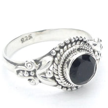 Load image into Gallery viewer, Black Onyx Ring | Faceted Round | 925 Sterling Silver | Detailed setting | US Size 8 | Aus P1/2 | Personally Empowering | Genuine Gems from Crystal Heart Melbourne Australia since 1986