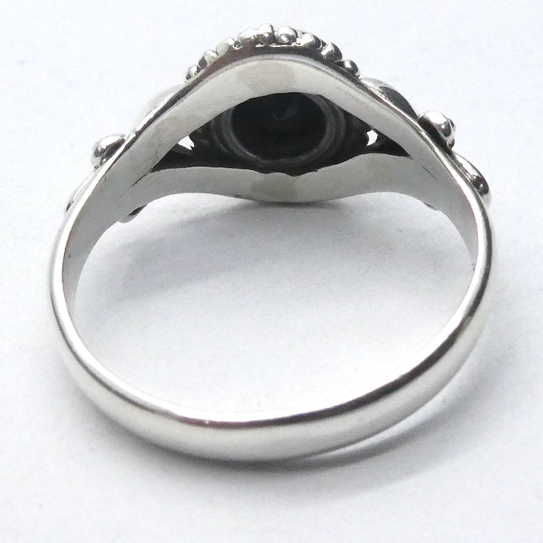 Black Onyx Ring | Faceted Round | 925 Sterling Silver | Detailed setting | US Size 8 | Aus P1/2 | Personally Empowering | Genuine Gems from Crystal Heart Melbourne Australia since 1986
