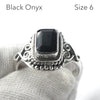 Black Onyx Ring | Faceted Oblong | 925 Sterling Silver | Detailed setting | US Size 6 | Aus L1/2 | Personally Empowering | Genuine Gems from Crystal Heart Melbourne Australia since 1986