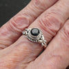 Black Onyx Ring | Faceted Round | 925 Sterling Silver | Detailed setting | US Size 8 | Aus P1/2 | Personally Empowering | Genuine Gems from Crystal Heart Melbourne Australia since 1986