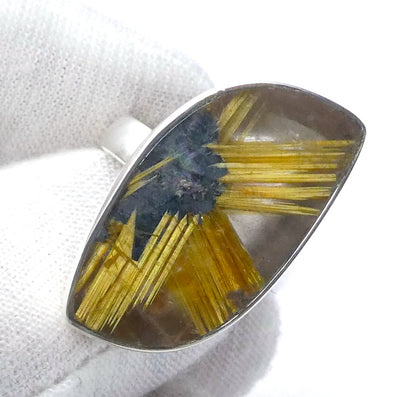 Rutilated Quartz Ring | Angels Hair | Bright Gold Starburst | 925 Sterling Silver | US Size 8.75 | AUS Size R | Crown | New Directions | Prosperity | Crystal Heart Australia est 1986