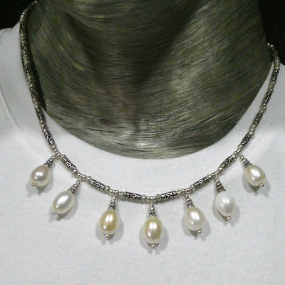 Freshwater Pearl Drop Necklace | 7 matched drop pearls |925 Sterling Silver | Lovely Lustre | Genuine Gems from Crystal Heart Melbourne Australia since 1986
