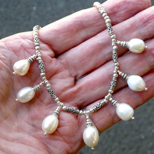 Load image into Gallery viewer, Freshwater Pearl Drop Necklace | 7 matched drop pearls |925 Sterling Silver | Lovely Lustre | Genuine Gems from Crystal Heart Melbourne Australia since 1986
