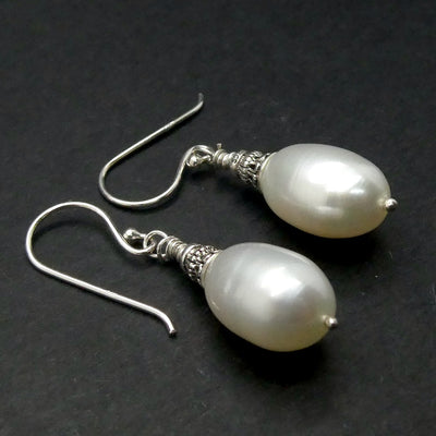 Freshwater Pearl Drop vEarrings | 925 Sterling Silver | Lovely Lustre | Genuine Gems from Crystal Heart Melbourne Australia since 1986
