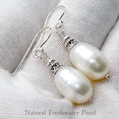 Freshwater Pearl Drop vEarrings | 925 Sterling Silver | Lovely Lustre | Genuine Gems from Crystal Heart Melbourne Australia since 1986
