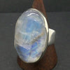 Rainbow Moonstone Ring | Oval Cabochon | Blue Gold Turquoise Flash | 925 Sterling Silver | Scalloped Bezel Setting | US Size 7.75 | AUS Size P |Genuine Gems from Crystal Heart Melbourne Australia est 1986