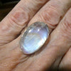 Rainbow Moonstone Ring | Oval Cabochon | Blue Gold Turquoise Flash | 925 Sterling Silver | Scalloped Bezel Setting | US Size 7.75 | AUS Size P |Genuine Gems from Crystal Heart Melbourne Australia est 1986