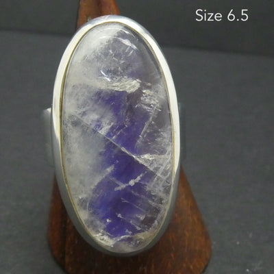 Rainbow Moonstone Ring | Oval Cabochon | Ghost Blue Flash | 925 Sterling Silver | Bezel Set | US Size 6.5 | AUS Size M1/2 |Crystal Heart Melbourne 1986