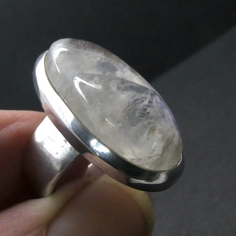 Rainbow Moonstone Ring | Oval Cabochon | Ghost Blue Flash | 925 Sterling Silver | Bezel Set | US Size 6.5 | AUS Size M1/2 |Crystal Heart Melbourne 1986