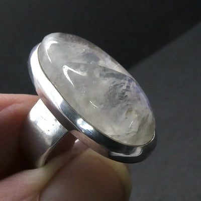 Rainbow Moonstone Ring | Oval Cabochon | Ghost Blue Flash | 925 Sterling Silver | Bezel Set | US Size 6.5 | AUS Size M1/2 |Crystal Heart Melbourne 1986