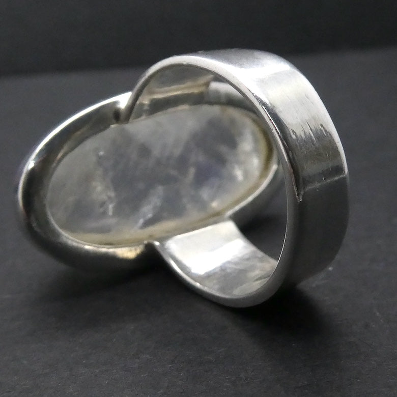 Rainbow Moonstone Ring | Oval Cabochon | Ghost Blue Flash | 925 Sterling Silver | Bezel Set | US Size 6.5 | AUS Size M1/2 |Crystal Heart Melbourne 1986