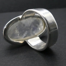Load image into Gallery viewer, Rainbow Moonstone Ring | Oval Cabochon | Ghost Blue Flash | 925 Sterling Silver | Bezel Set | US Size 6.5 | AUS Size M1/2 |Crystal Heart Melbourne 1986