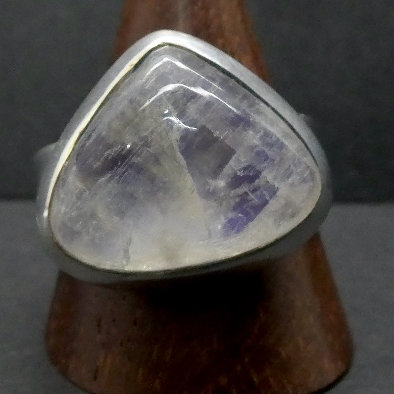 Rainbow Moonstone Ring | Oval Cabochon | Ghost Blue Flash | 925 Sterling Silver | Bezel Set | US Size 8.75 | AUS Size R | Crystal Heart Melbourne est 1986
