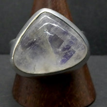 Load image into Gallery viewer, Rainbow Moonstone Ring | Oval Cabochon | Ghost Blue Flash | 925 Sterling Silver | Bezel Set | US Size 8.75 | AUS Size R | Crystal Heart Melbourne est 1986