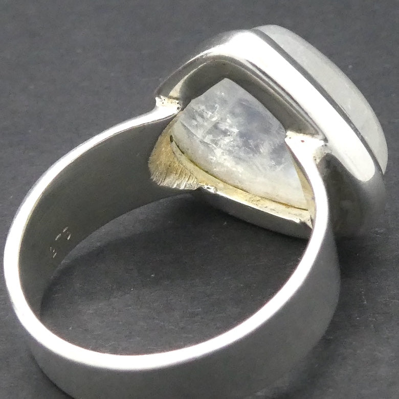 Rainbow Moonstone Ring | Oval Cabochon | Ghost Blue Flash | 925 Sterling Silver | Bezel Set | US Size 8.75 | AUS Size R | Crystal Heart Melbourne est 1986