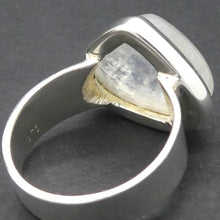 Load image into Gallery viewer, Rainbow Moonstone Ring | Oval Cabochon | Ghost Blue Flash | 925 Sterling Silver | Bezel Set | US Size 8.75 | AUS Size R | Crystal Heart Melbourne est 1986