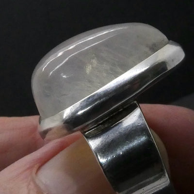 Rainbow Moonstone Ring | Oval Cabochon | Blue Flash | 925 Sterling Silver | Bezel Set | US Size 7 | AUS Size N1/2 | Crystal Heart Melbourne est 1986