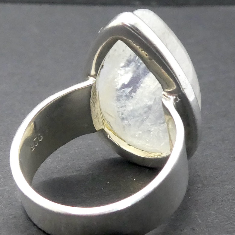 Rainbow Moonstone Ring | Oval Cabochon | Blue Flash | 925 Sterling Silver | Bezel Set | US Size 7 | AUS Size N1/2 | Crystal Heart Melbourne est 1986