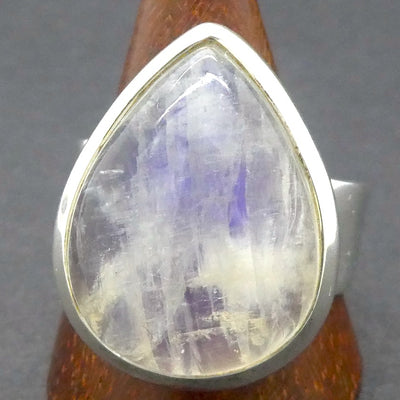 Rainbow Moonstone Ring | Teardrop Cabochon | Blue Flash | 925 Sterling Silver | Bezel Set | US Size 8.5 | AUS Size Q1/2 | Crystal Heart Melbourne est 1986