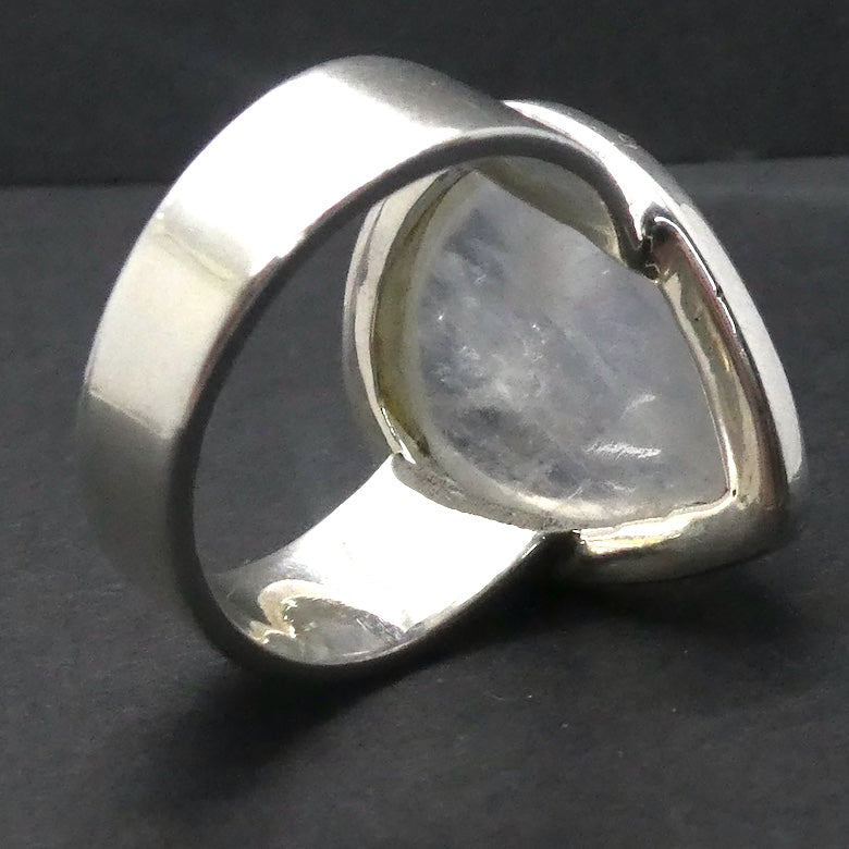 Rainbow Moonstone Ring | Teardrop Cabochon | Blue Flash | 925 Sterling Silver | Bezel Set | US Size 8.5 | AUS Size Q1/2 | Crystal Heart Melbourne est 1986