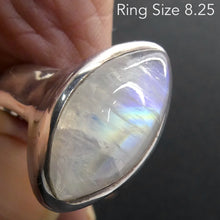 Load image into Gallery viewer, Rainbow Moonstone Ring | Marquis Cabochon | Blue Flash | 925 Sterling Silver | Bezel Set | US Size 8.25 | AUS Size Q | Crystal Heart Melbourne est 1986