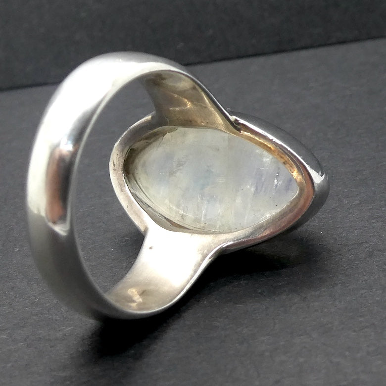 Rainbow Moonstone Ring | Marquis Cabochon | Blue Flash | 925 Sterling Silver | Bezel Set | US Size 8.25 | AUS Size Q | Crystal Heart Melbourne est 1986
