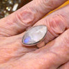 Rainbow Moonstone Ring | Marquis Cabochon | Blue Flash | 925 Sterling Silver | Bezel Set | US Size 8.25 | AUS Size Q | Crystal Heart Melbourne est 1986