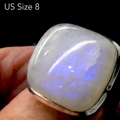 Rainbow Moonstone Ring | Square Cabochon | Blue Flash | 925 Sterling Silver | Bezel Set | US Size 8 | AUS Size P1/2 | Crystal Heart Melbourne est 1986