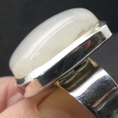 Rainbow Moonstone Ring | Square Cabochon | Blue Flash | 925 Sterling Silver | Bezel Set | US Size 8 | AUS Size P1/2 | Crystal Heart Melbourne est 1986