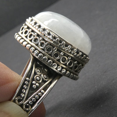 Rainbow Moonstone Ring | Teardop |  Blue Flash | 925 Sterling Silver | Intricate detail | Bezel Set | US Size 8.5 | AUS Size Q1/2 | Crystal Heart Melbourne est 1986