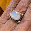 Rainbow Moonstone Ring | Faceted Oval | Blue Flash | 925 Sterling Silver | Intricate Gothic inspired detaI | US SIZE 6, 8, 8.75 | Crystal Heart Melbourne est 1986