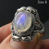 Rainbow Moonstone Ring | Oval Cabochon | clear Blue Flash | 925 Silver | Intricate Ethnic DetaiI | US SIZE 8 | AUS P/1/2 |  Crystal Heart Melbourne est 1986