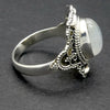 Rainbow Moonstone Ring | Oval Cabochon | clear Blue Flash | 925 Silver | Intricate Ethnic DetaiI | US SIZE 8 | AUS P/1/2 |  Crystal Heart Melbourne est 1986