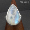 Rainbow Moonstone Ring | Teardrop Cabochon | Clear Blue Flash | 925 Silver | Stepped Bezel | US Size 7 | AUS N/1/2 |  Crystal Heart Melbourne est 1986
