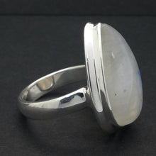 Load image into Gallery viewer, Rainbow Moonstone Ring | Teardrop Cabochon | Clear Blue Flash | 925 Silver | Stepped Bezel | US Size 7 | AUS N/1/2 |  Crystal Heart Melbourne est 1986
